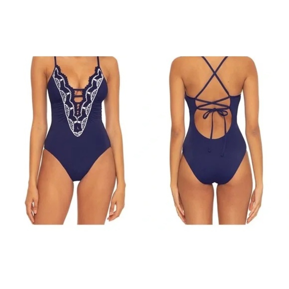 BECCA Delilah Clare Crochet Plunge One-Piece Swimsuit